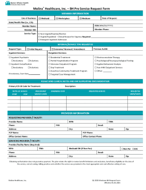Molina BH Pre Service Request Form