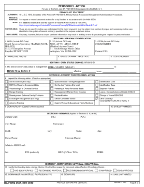 DA Form 4187 Personnel Action