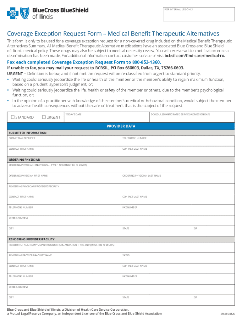 Coverage Exception Request Form – Medical Benefit Therapeutic ...
