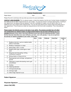 Cataract Surgery Questionnaire Form