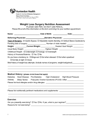 Weight Loss Surgery Nutrition Assessment Form