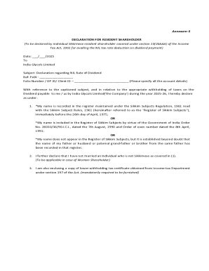 Declaration for Resident Shareholder