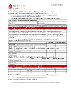 New York State Immunization Form
