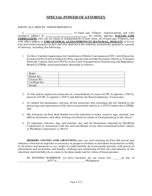 Special Power of Attorney for TNVS Registration