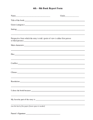 6th – 8th Book Report Form