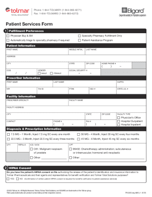 Tolmar Total Solutions Patient Services Form