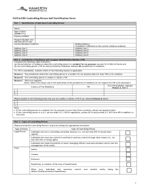 FATCA/CRS Controlling Person Self-Certification Form
