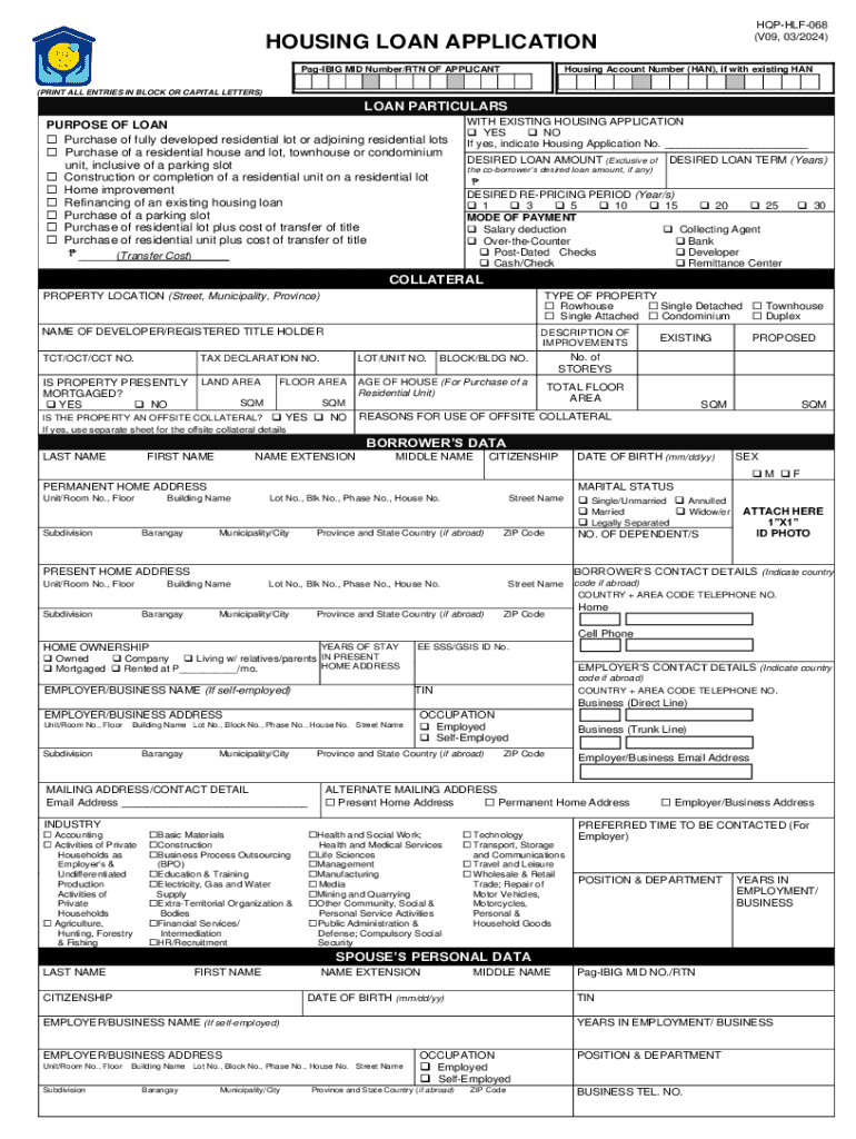 Pag-IBIG Housing Loan Application FormPDF Preview on Page 1