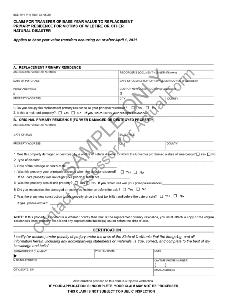 California Wildfire Disaster Property Transfer Claim - Blank Fillable ...