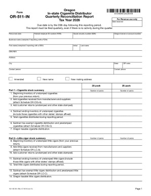 Oregon Quarterly Cigarette Reconciliation Report