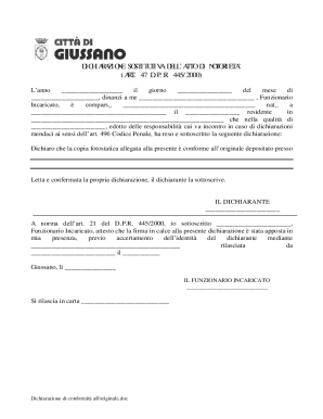 Italian Declaration of Substitution of Certificate of Notoriety