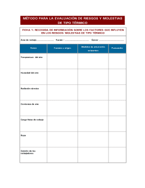 Thermal Risk Assessment Form for SMEs