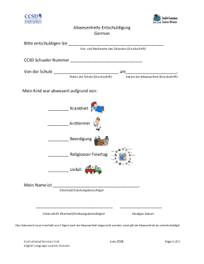 German Absence Excuse Note