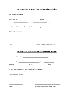 Entschuldigung wegen Erkrankung eines Kindes