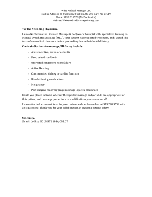 Medical Clearance Form for Massage Therapy