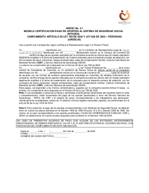 Colombian Social Security Payment Certification