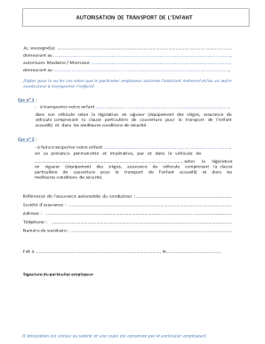 Child Transport Authorization Form