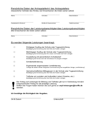 German Education and Participation Benefits Application
