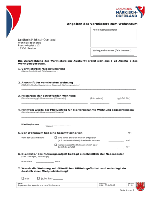 Angaben des Vermieters zum Wohnraum