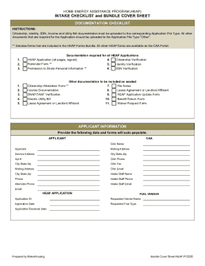 HEAP Intake Checklist and Bundle Cover Sheet