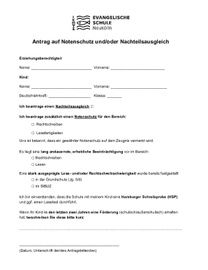 Antrag auf Notenschutz und/oder Nachteilsausgleich