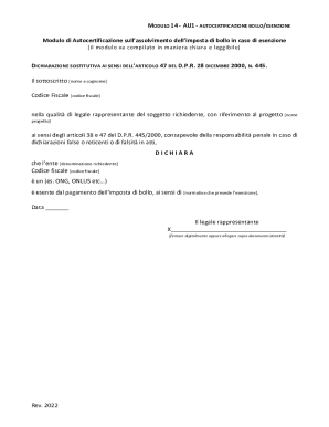 Italian Stamp Duty Exemption Self-Certification Form