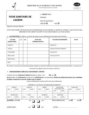 French Child Health Form