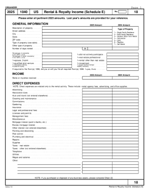 2025 US Rental & Royalty Income Schedule E