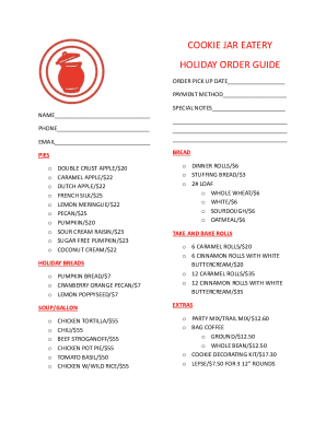 Cookie Jar Eatery Holiday Order Form