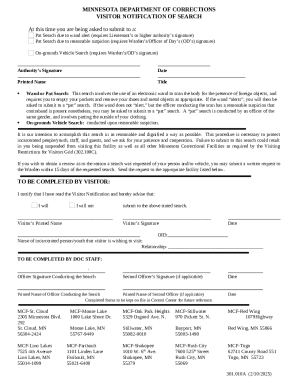 Minnesota Visitor Search Notification Form