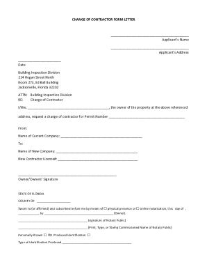 Change of Contractor Form Letter