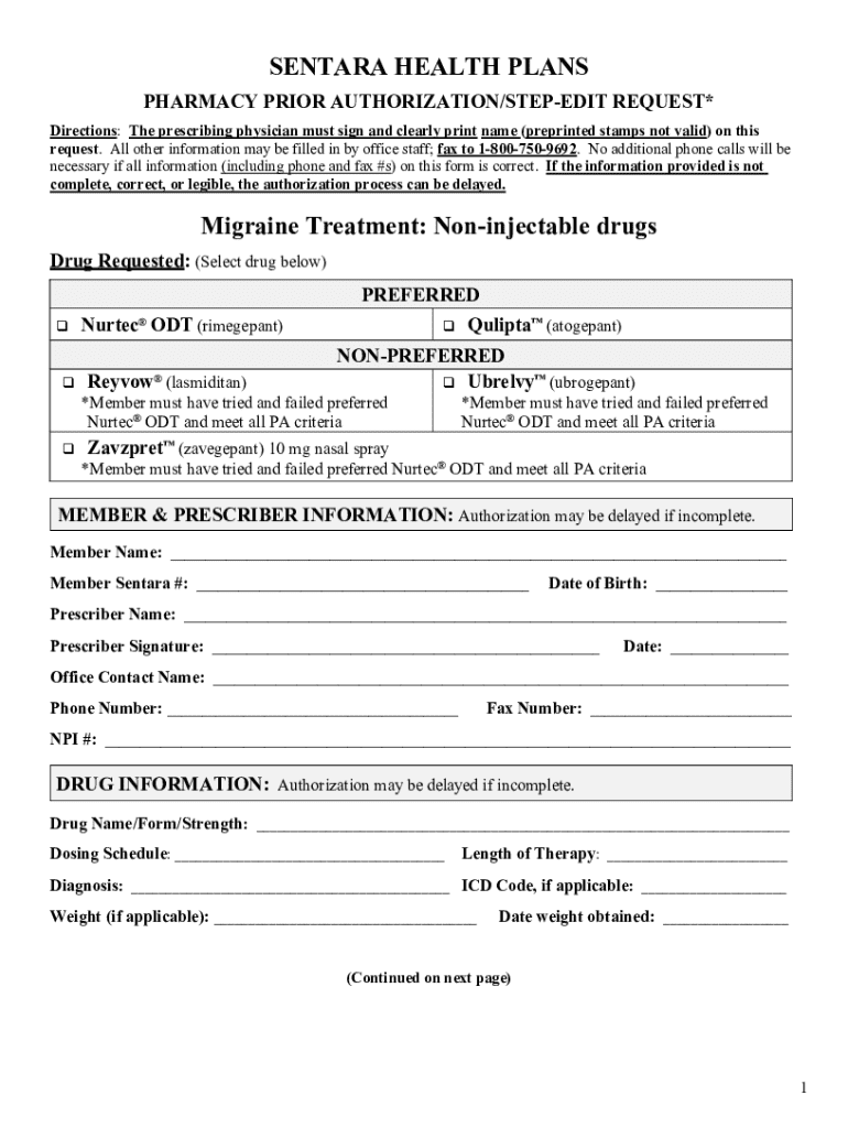 Sentara Paper.pdf Sentara Health Plans Pharmacy Prior Authorization Form - Blank Fillable ...