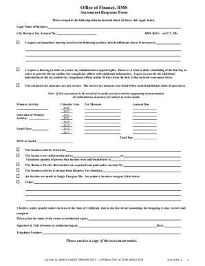 California Business Tax Assessment Response Form