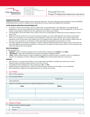 Project Professional Indemnity Insurance Proposal Form