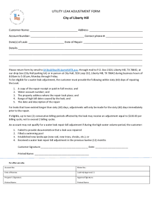 Utility Leak Adjustment Form