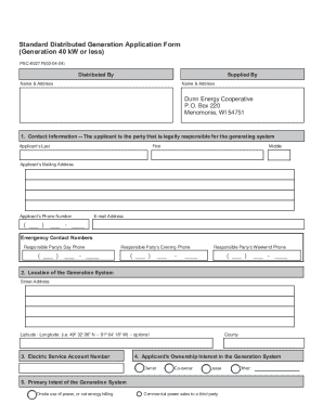 Wisconsin Distributed Generation Application Form