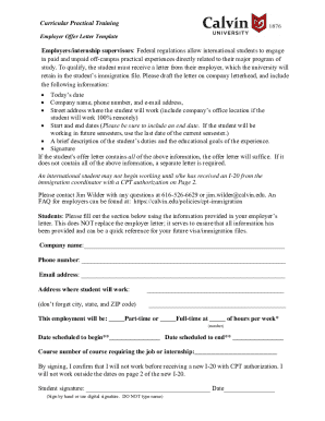 Curricular Practical Training Employer Offer Letter Template