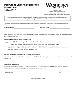 Pell Grant Under Special Rule Worksheet