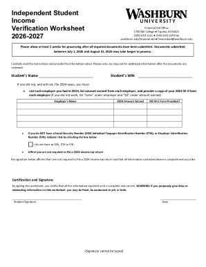 Independent Student Income Verification Worksheet