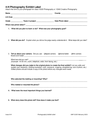 4-H Photography Exhibit Label