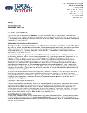 Florida Atlantic University Employment Offer Letter