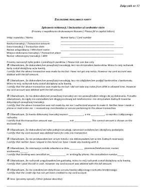 Card Claim Declaration Form