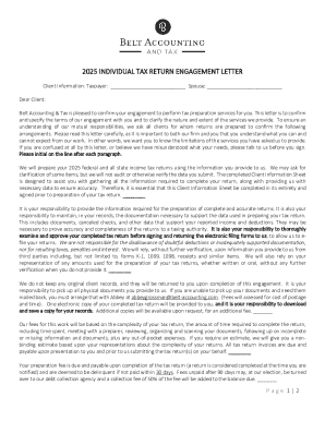 2025 Individual Tax Return Engagement Letter