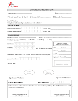 Standing Instruction Form