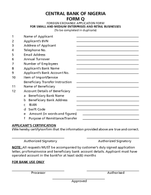 Central Bank of Nigeria Form Q