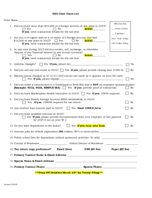 2025 Client Check List