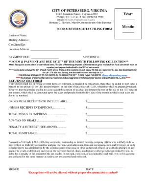 Virginia Food & Beverage Tax Filing Form