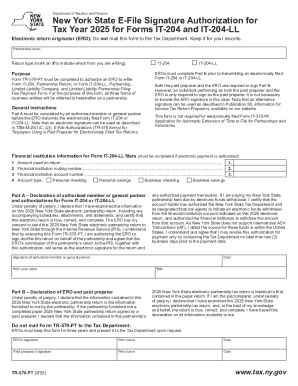 New York State E-File Signature Authorization for Tax Year 2025 for Forms IT-204 and IT-204-LL