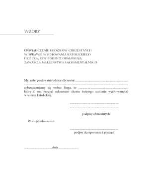 Catholic Baptismal Godparents Declaration