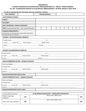 Preschool Continuation Declaration Form